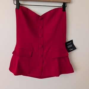 Lulus Womens Small NWT Kylina Red Ponte Knit Strapless Top Bikercore Party